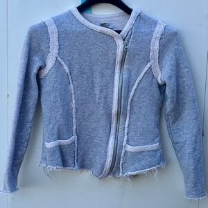 Lucky Bliss Blue French Terry Moto Jacket Raw Edge Asymmetrical Zip  Medium